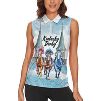 Kentucky Horse Racing Personalized Women Sleeveless Polo Shirt Churchill Downs Roses Pastel Blue