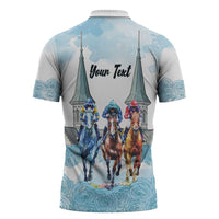 Kentucky Horse Racing Personalized Zipper Polo Shirt Churchill Downs Roses Pastel Blue