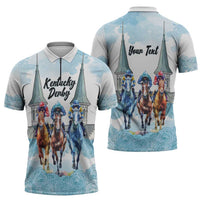 Kentucky Horse Racing Personalized Zipper Polo Shirt Churchill Downs Roses Pastel Blue