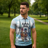 Kentucky Horse Racing Personalized Zipper Polo Shirt Churchill Downs Roses Pastel Blue