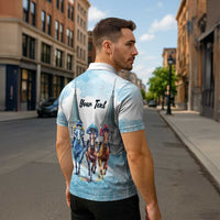 Kentucky Horse Racing Personalized Zipper Polo Shirt Churchill Downs Roses Pastel Blue