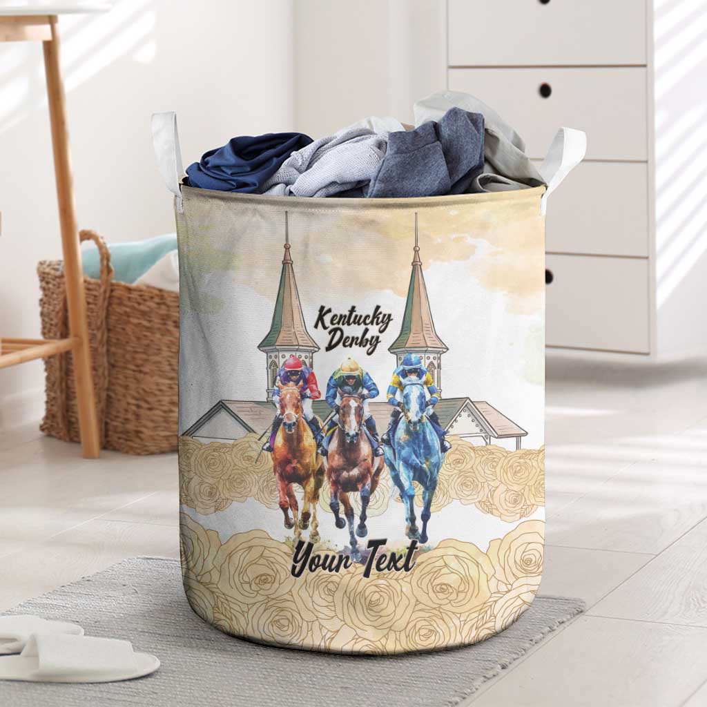 Kentucky Horse Racing Personalized Laundry Basket Churchill Downs Roses Pastel Yellow