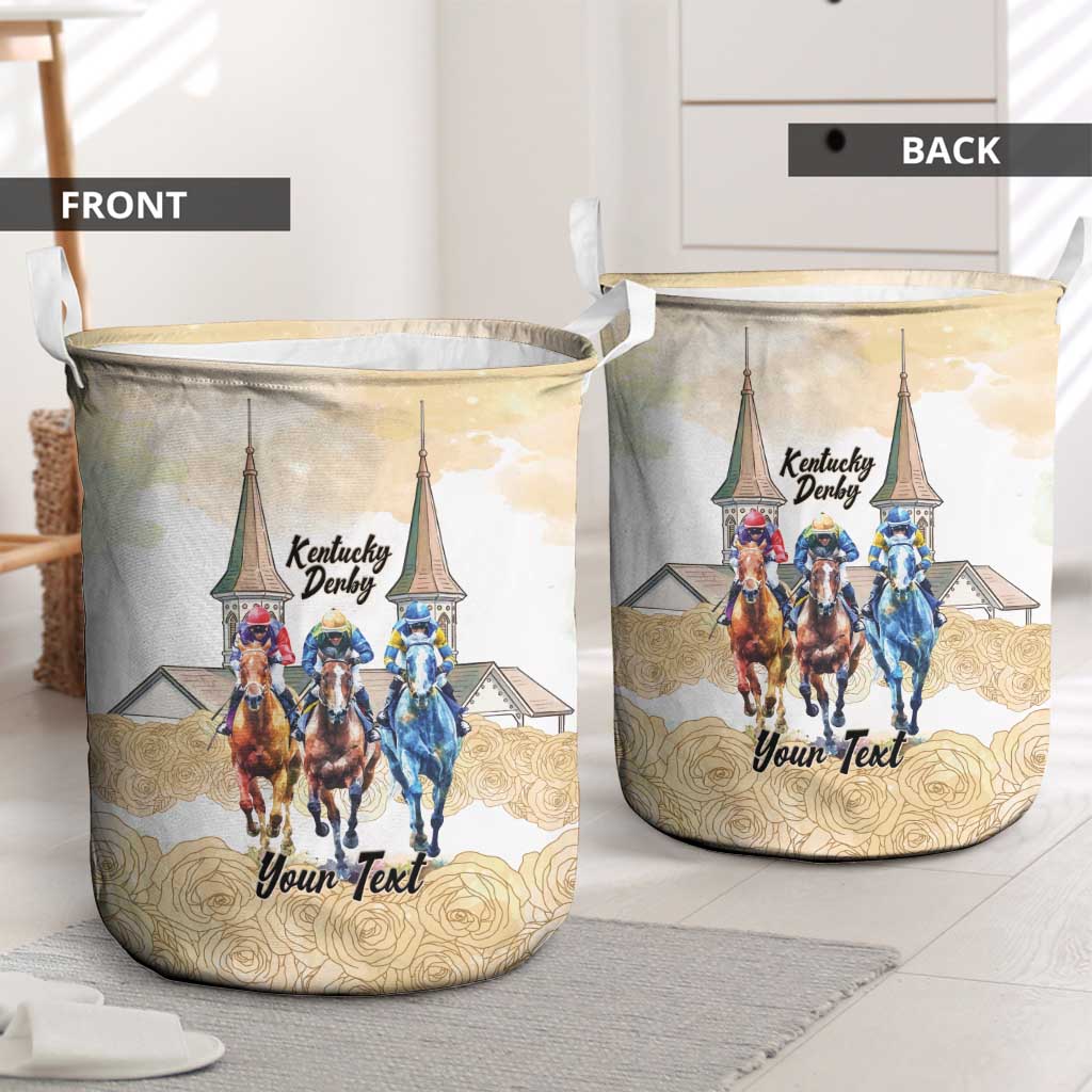 Kentucky Horse Racing Personalized Laundry Basket Churchill Downs Roses Pastel Yellow