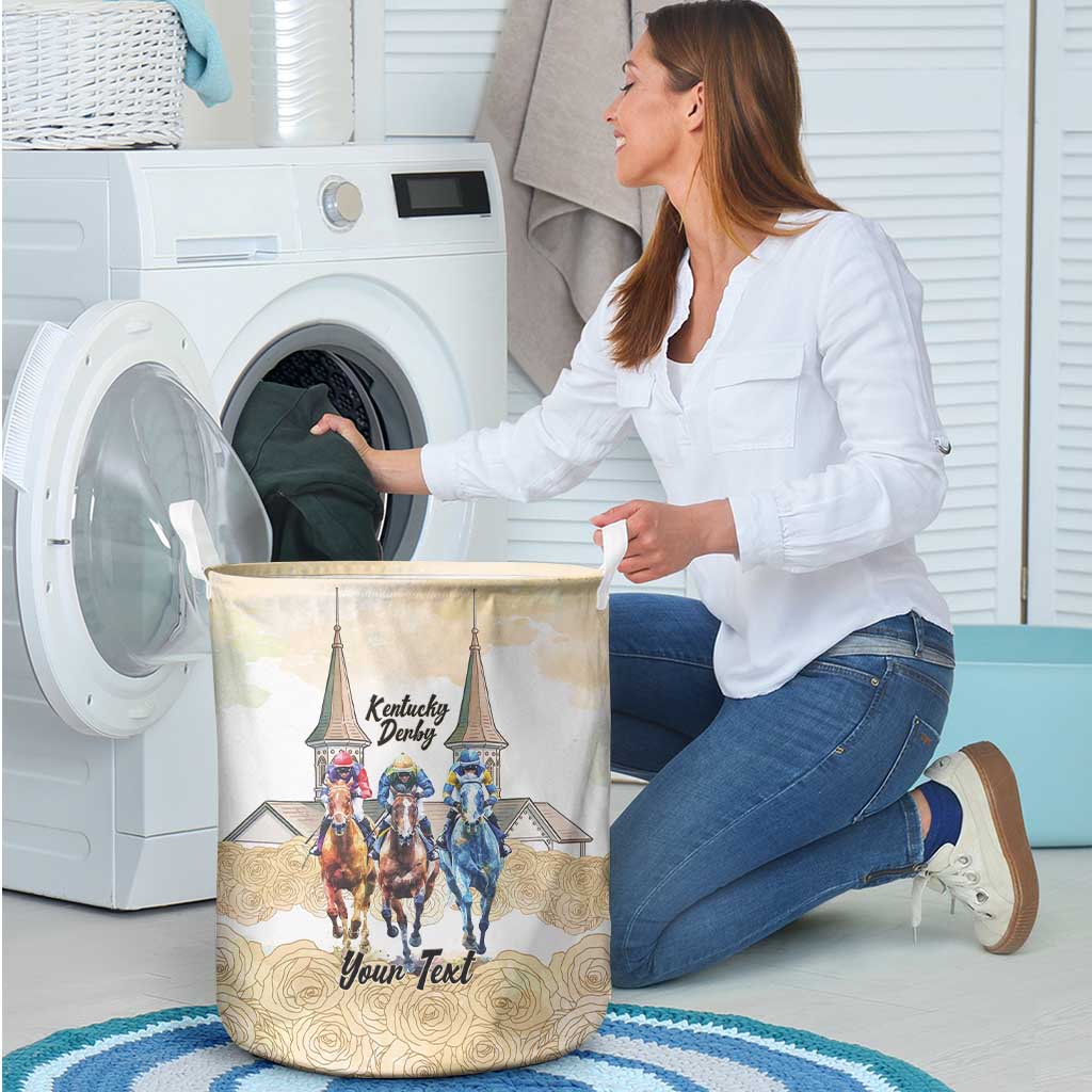 Kentucky Horse Racing Personalized Laundry Basket Churchill Downs Roses Pastel Yellow