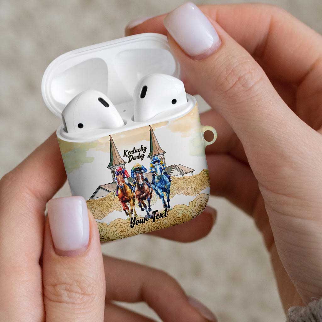 Kentucky Horse Racing Personalized AirPods Case Churchill Downs Roses Pastel Yellow