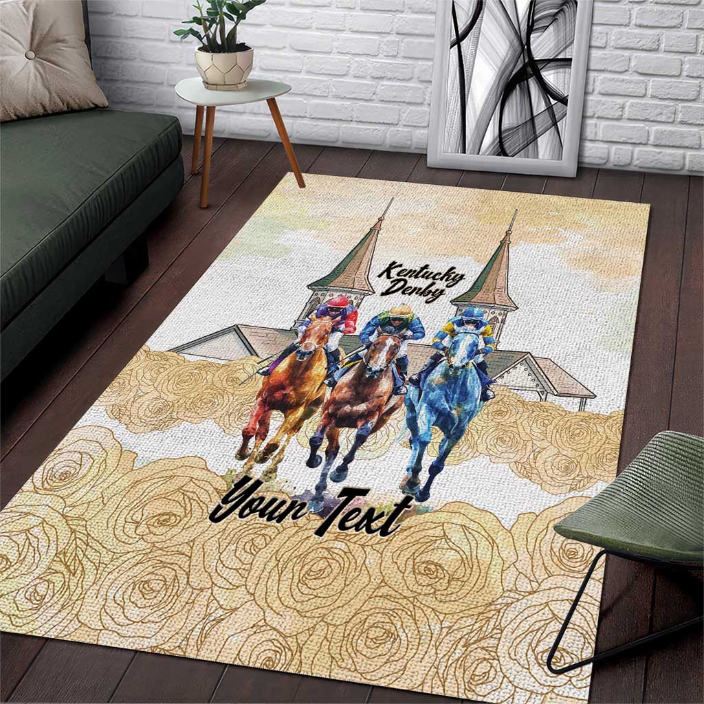 Kentucky Horse Racing Personalized Area Rug Churchill Downs Roses Pastel Yellow