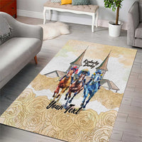 Kentucky Horse Racing Personalized Area Rug Churchill Downs Roses Pastel Yellow