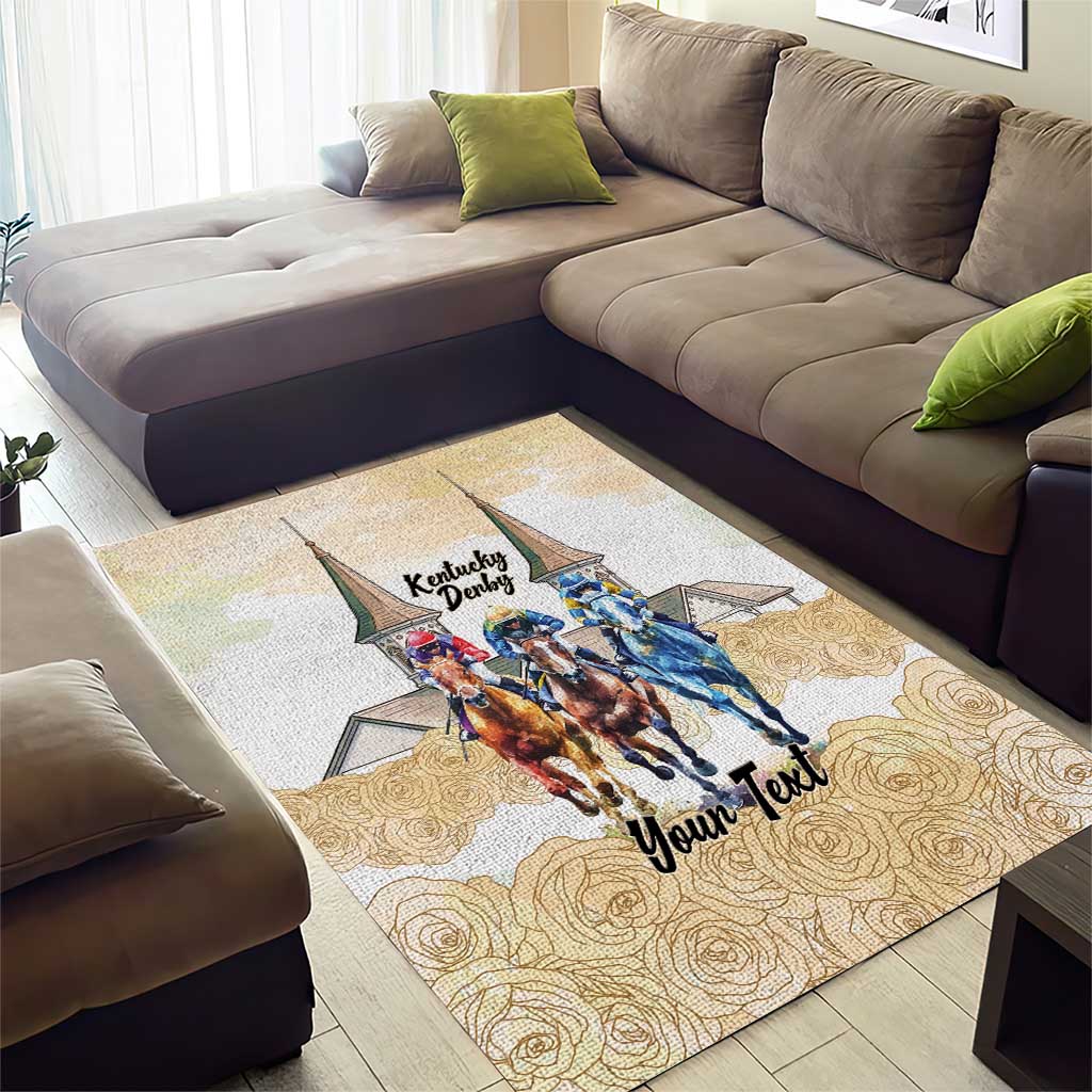 Kentucky Horse Racing Personalized Area Rug Churchill Downs Roses Pastel Yellow