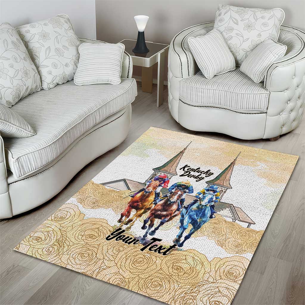 Kentucky Horse Racing Personalized Area Rug Churchill Downs Roses Pastel Yellow