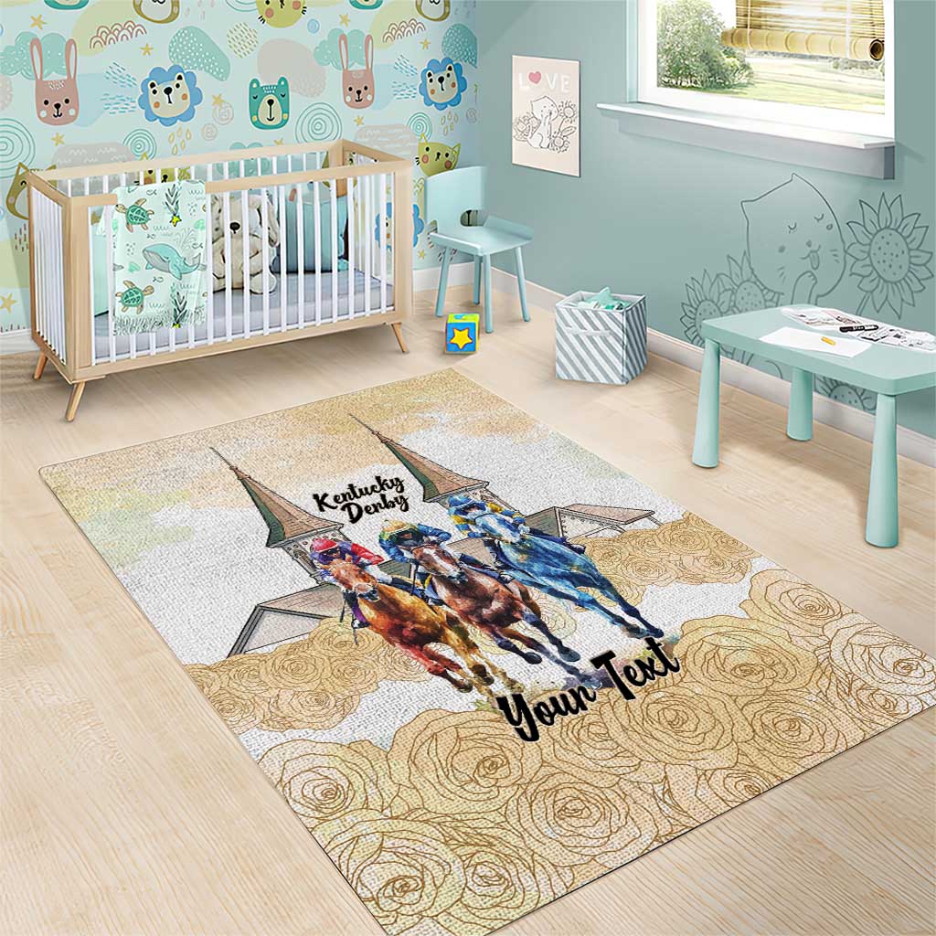 Kentucky Horse Racing Personalized Area Rug Churchill Downs Roses Pastel Yellow