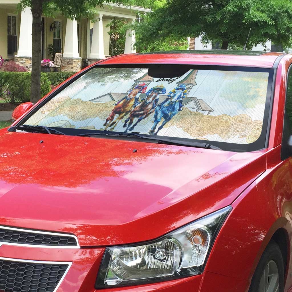 Kentucky Horse Racing Personalized Auto Sun Shade Churchill Downs Roses Pastel Yellow