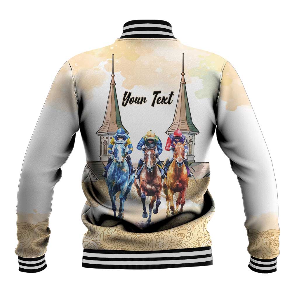 Kentucky Horse Racing Personalized Baseball Jacket Churchill Downs Roses Pastel Yellow