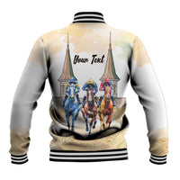 Kentucky Horse Racing Personalized Baseball Jacket Churchill Downs Roses Pastel Yellow