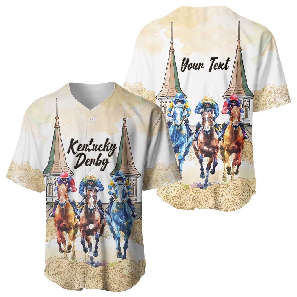 Kentucky Horse Racing Personalized Baseball Jersey Churchill Downs Roses Pastel Yellow