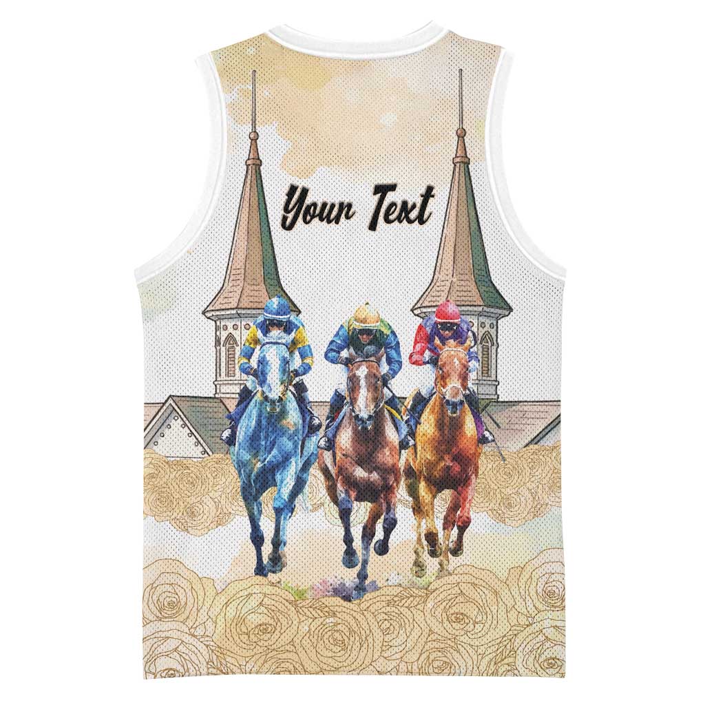 Kentucky Horse Racing Personalized Basketball Jersey Churchill Downs Roses Pastel Yellow