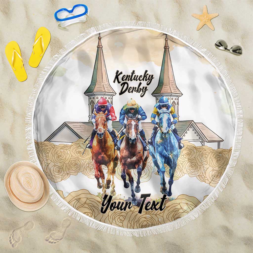 Kentucky Horse Racing Personalized Beach Blanket Churchill Downs Roses Pastel Yellow