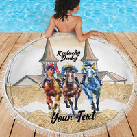 Kentucky Horse Racing Personalized Beach Blanket Churchill Downs Roses Pastel Yellow