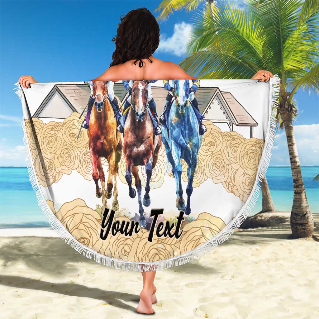 Kentucky Horse Racing Personalized Beach Blanket Churchill Downs Roses Pastel Yellow