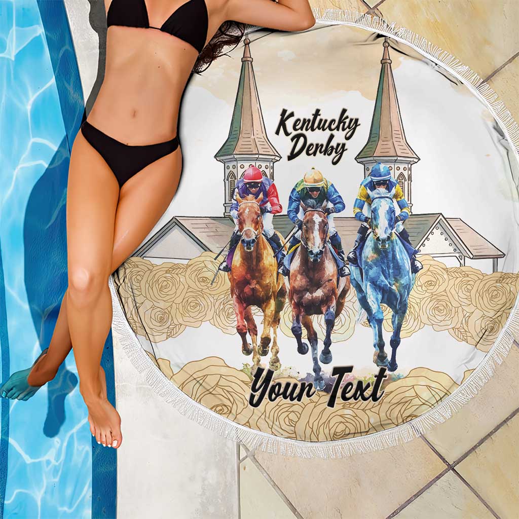 Kentucky Horse Racing Personalized Beach Blanket Churchill Downs Roses Pastel Yellow