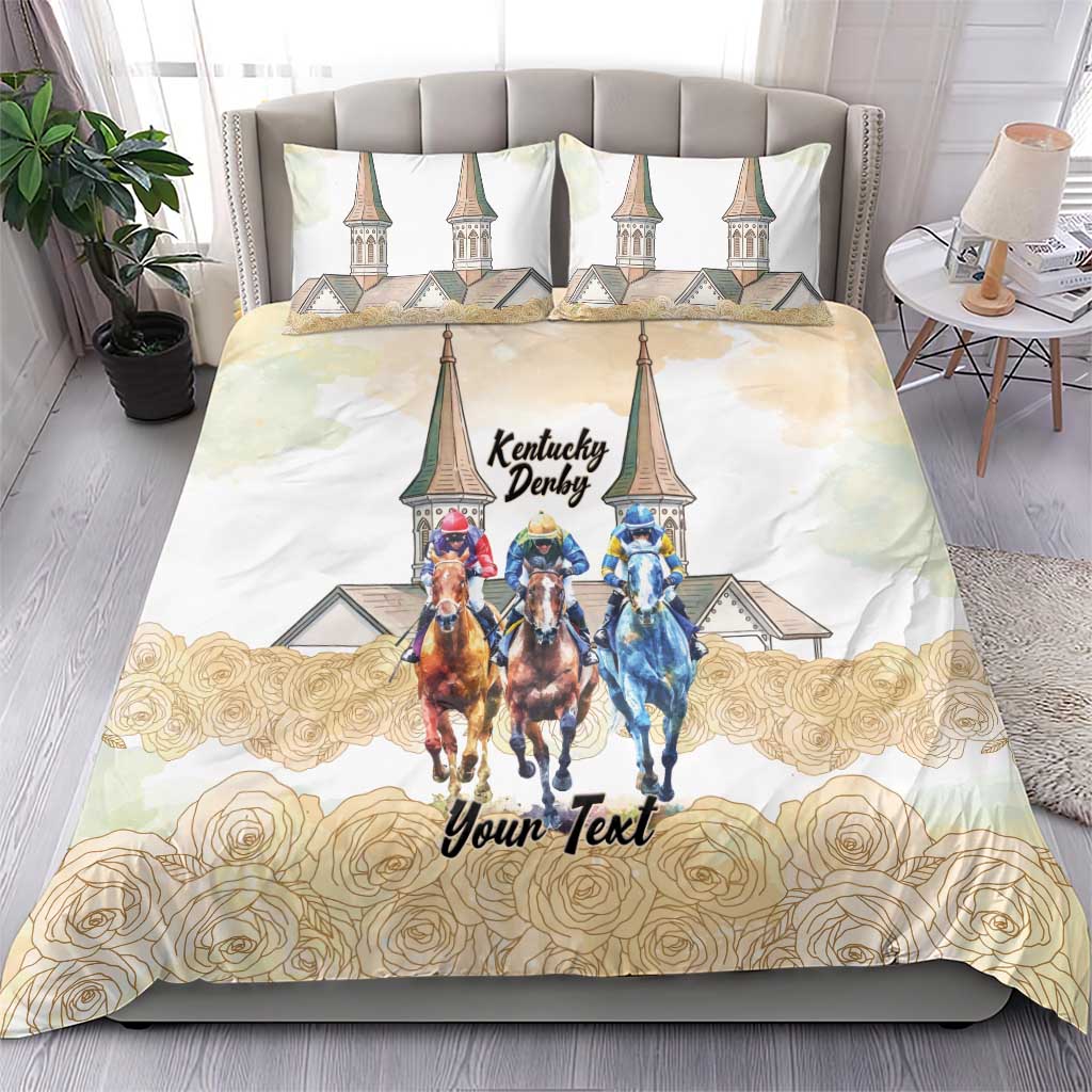 Kentucky Horse Racing Personalized Bedding Set Churchill Downs Roses Pastel Yellow