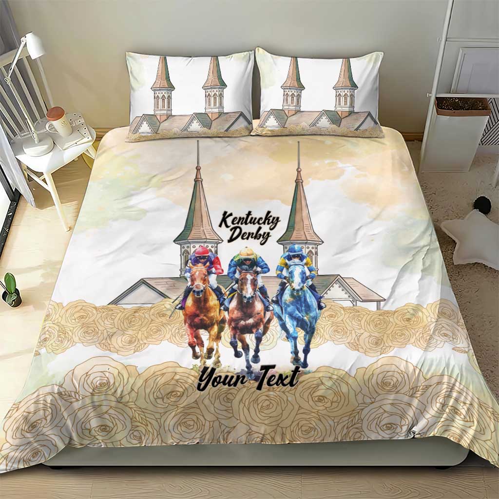 Kentucky Horse Racing Personalized Bedding Set Churchill Downs Roses Pastel Yellow