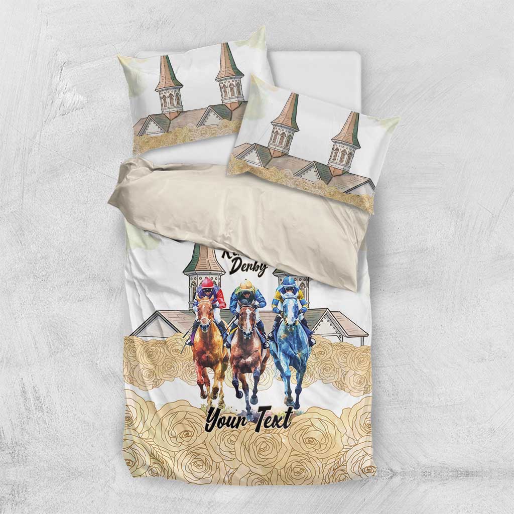 Kentucky Horse Racing Personalized Bedding Set Churchill Downs Roses Pastel Yellow