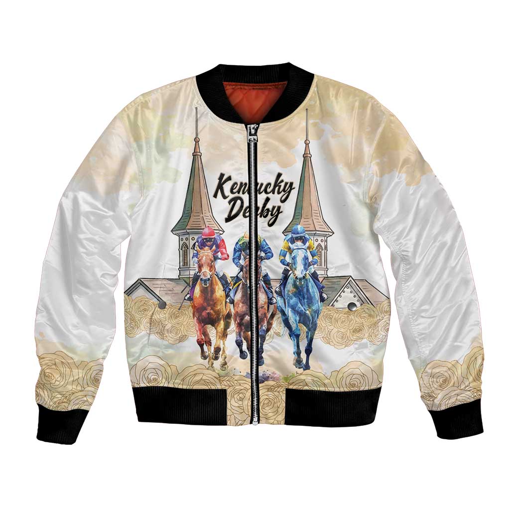 Kentucky Horse Racing Personalized Bomber Jacket Churchill Downs Roses Pastel Yellow
