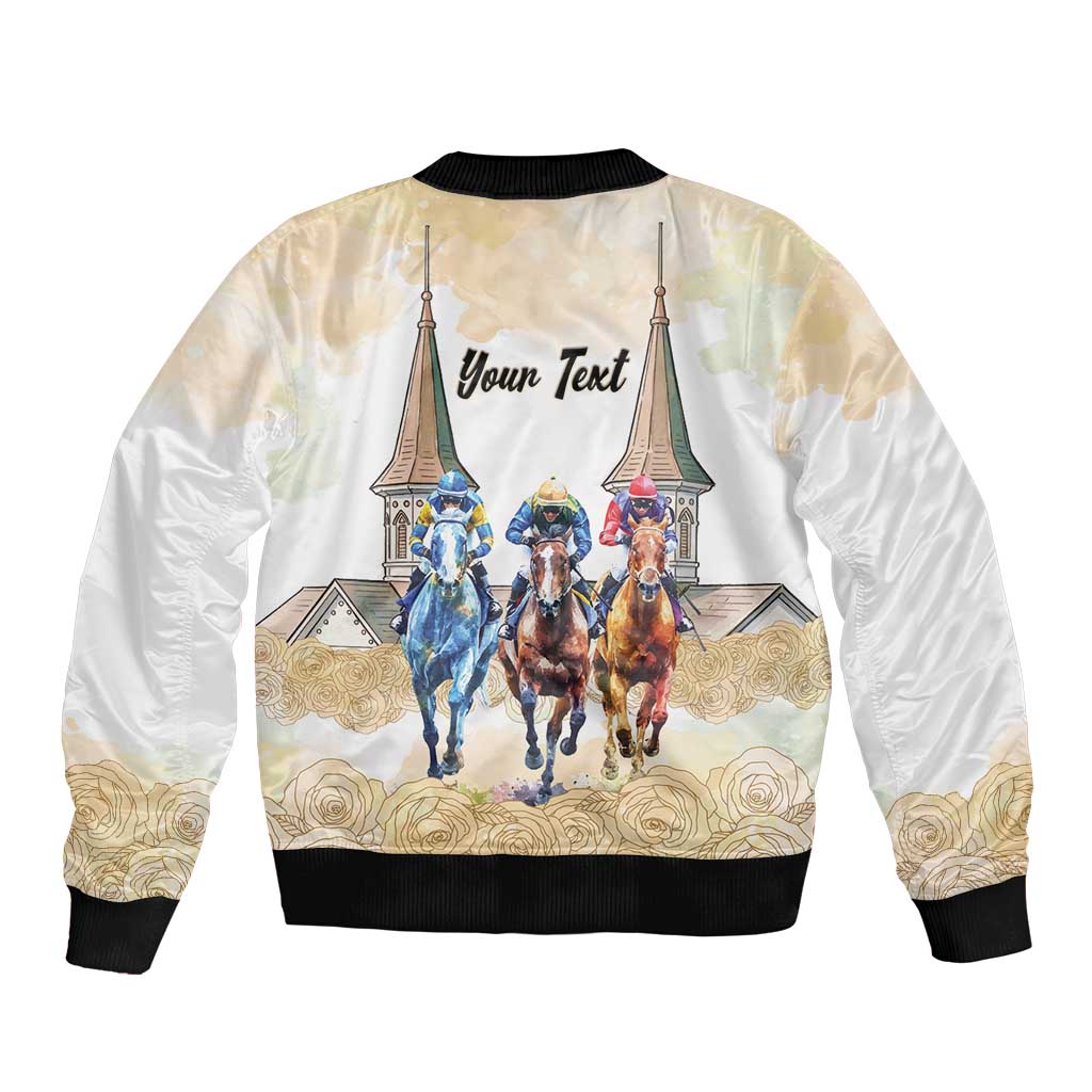Kentucky Horse Racing Personalized Bomber Jacket Churchill Downs Roses Pastel Yellow