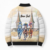 Kentucky Horse Racing Personalized Bomber Puffer Jacket Churchill Downs Roses Pastel Yellow