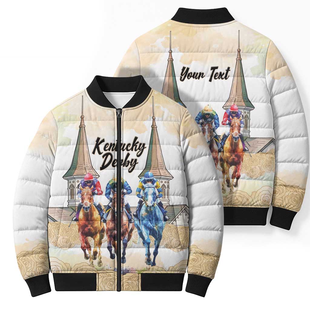 Kentucky Horse Racing Personalized Bomber Puffer Jacket Churchill Downs Roses Pastel Yellow