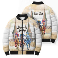 Kentucky Horse Racing Personalized Bomber Puffer Jacket Churchill Downs Roses Pastel Yellow