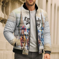 Kentucky Horse Racing Personalized Bomber Puffer Jacket Churchill Downs Roses Pastel Yellow
