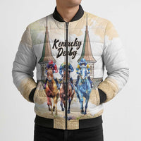 Kentucky Horse Racing Personalized Bomber Puffer Jacket Churchill Downs Roses Pastel Yellow