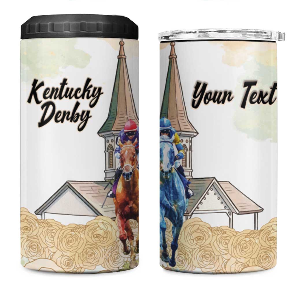 Kentucky Horse Racing Personalized 4 in 1 Can Cooler Tumbler Churchill Downs Roses Pastel Yellow