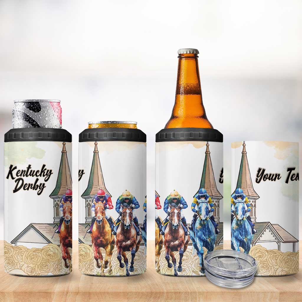 Kentucky Horse Racing Personalized 4 in 1 Can Cooler Tumbler Churchill Downs Roses Pastel Yellow