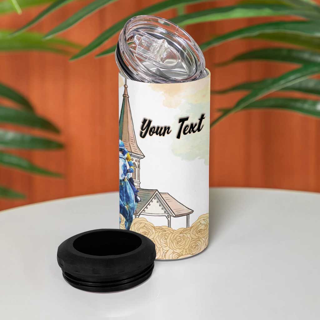 Kentucky Horse Racing Personalized 4 in 1 Can Cooler Tumbler Churchill Downs Roses Pastel Yellow