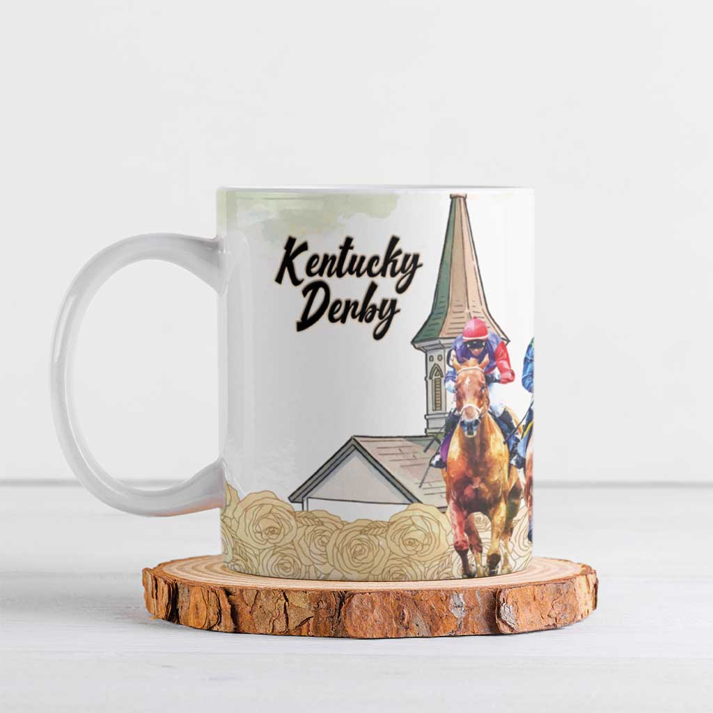 Kentucky Horse Racing Personalized Ceramic Mug Churchill Downs Roses Pastel Yellow