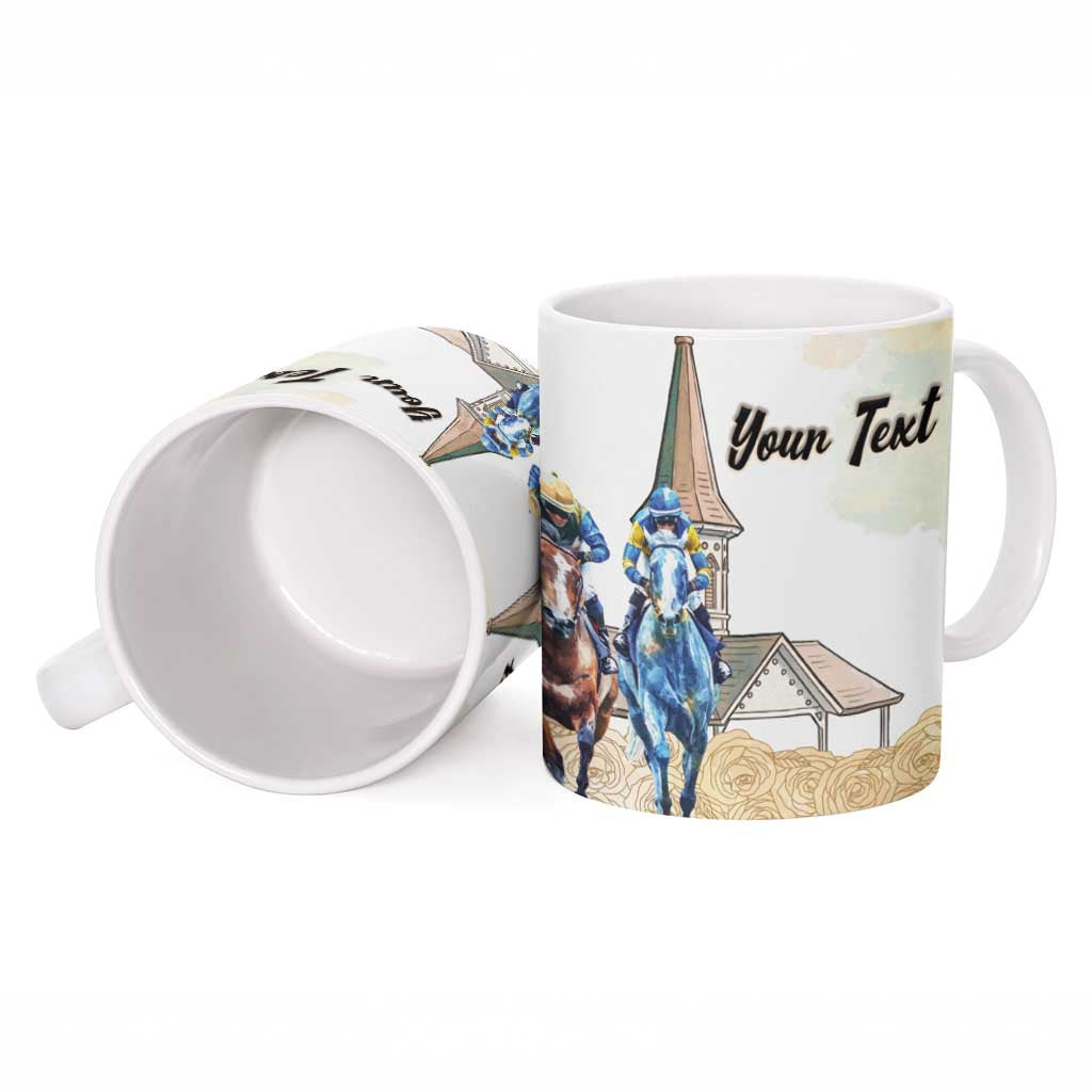 Kentucky Horse Racing Personalized Ceramic Mug Churchill Downs Roses Pastel Yellow