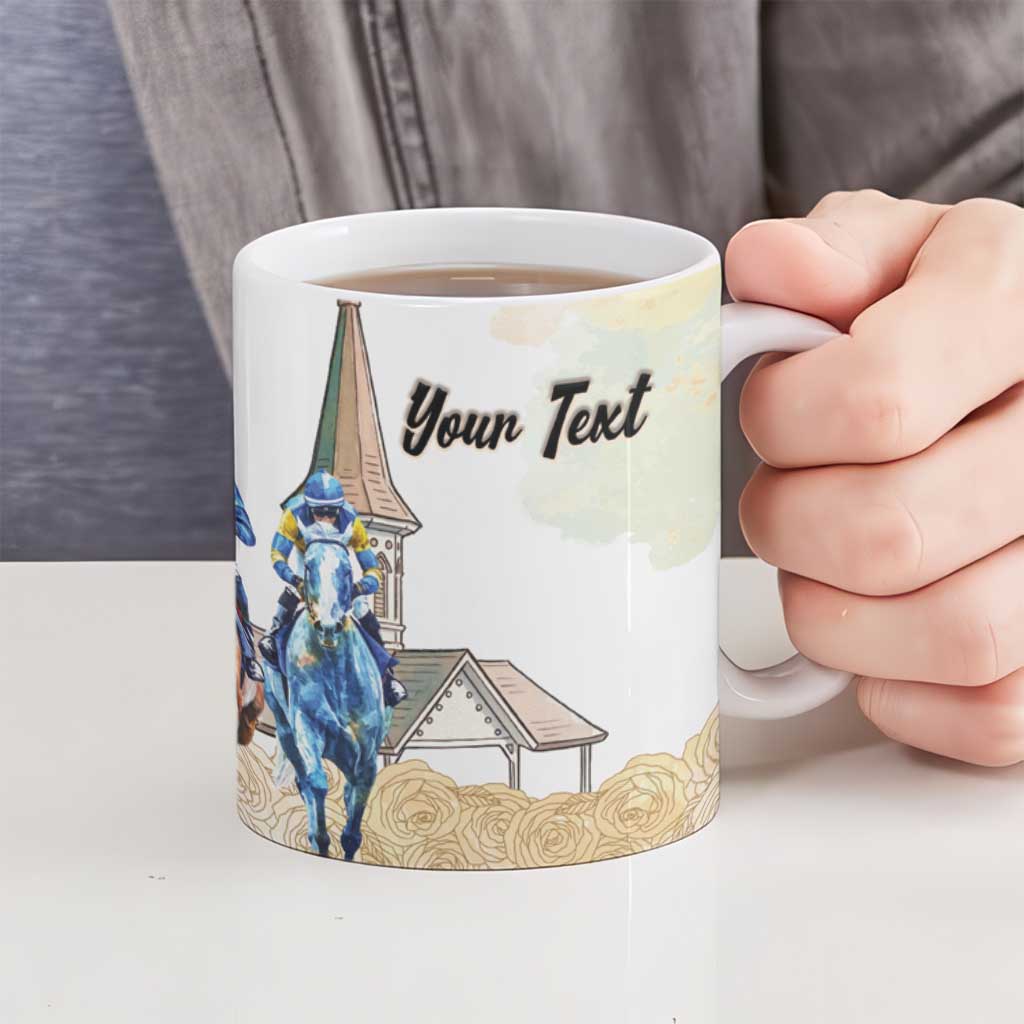Kentucky Horse Racing Personalized Ceramic Mug Churchill Downs Roses Pastel Yellow