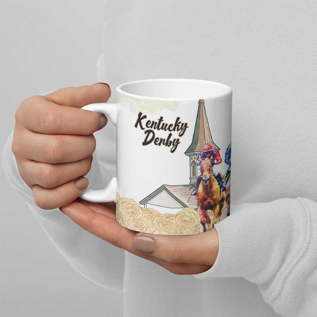 Kentucky Horse Racing Personalized Ceramic Mug Churchill Downs Roses Pastel Yellow
