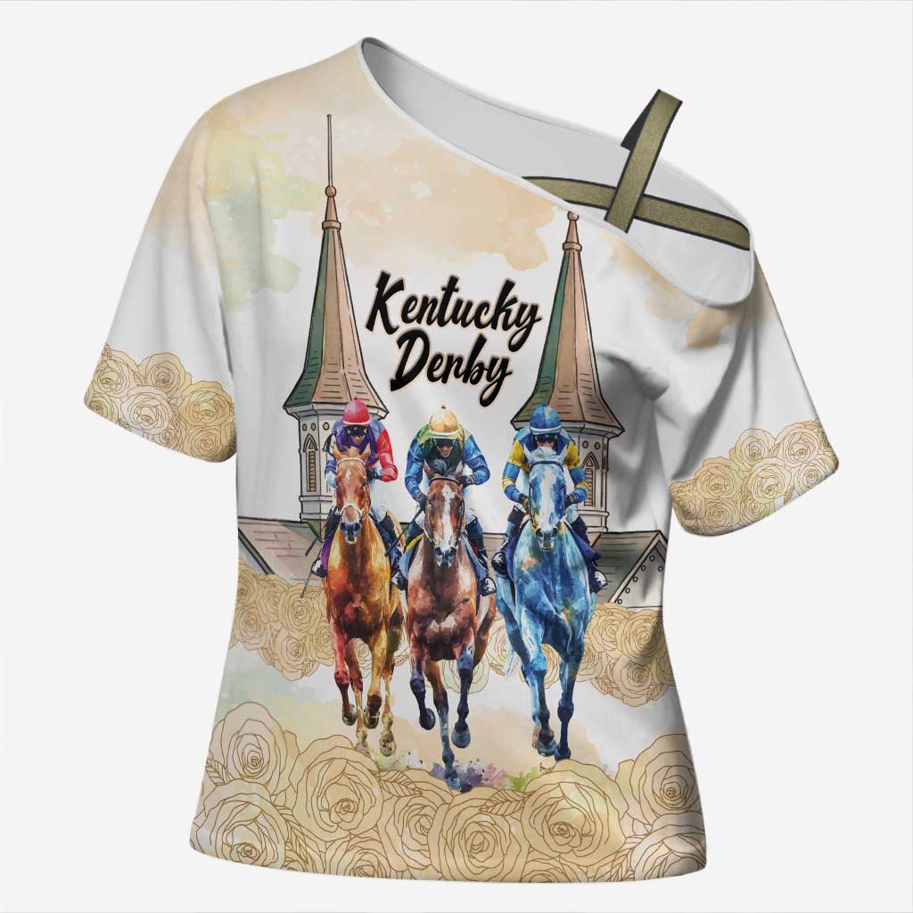 Kentucky Horse Racing Personalized Cross Shoulder Shirt Churchill Downs Roses Pastel Yellow