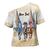 Kentucky Horse Racing Personalized Cross Shoulder Shirt Churchill Downs Roses Pastel Yellow
