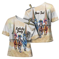 Kentucky Horse Racing Personalized Cross Shoulder Shirt Churchill Downs Roses Pastel Yellow