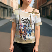 Kentucky Horse Racing Personalized Cross Shoulder Shirt Churchill Downs Roses Pastel Yellow