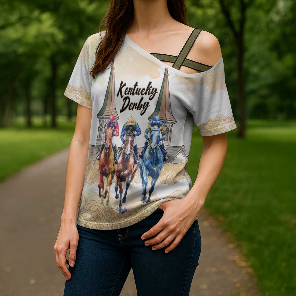 Kentucky Horse Racing Personalized Cross Shoulder Shirt Churchill Downs Roses Pastel Yellow