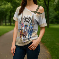 Kentucky Horse Racing Personalized Cross Shoulder Shirt Churchill Downs Roses Pastel Yellow