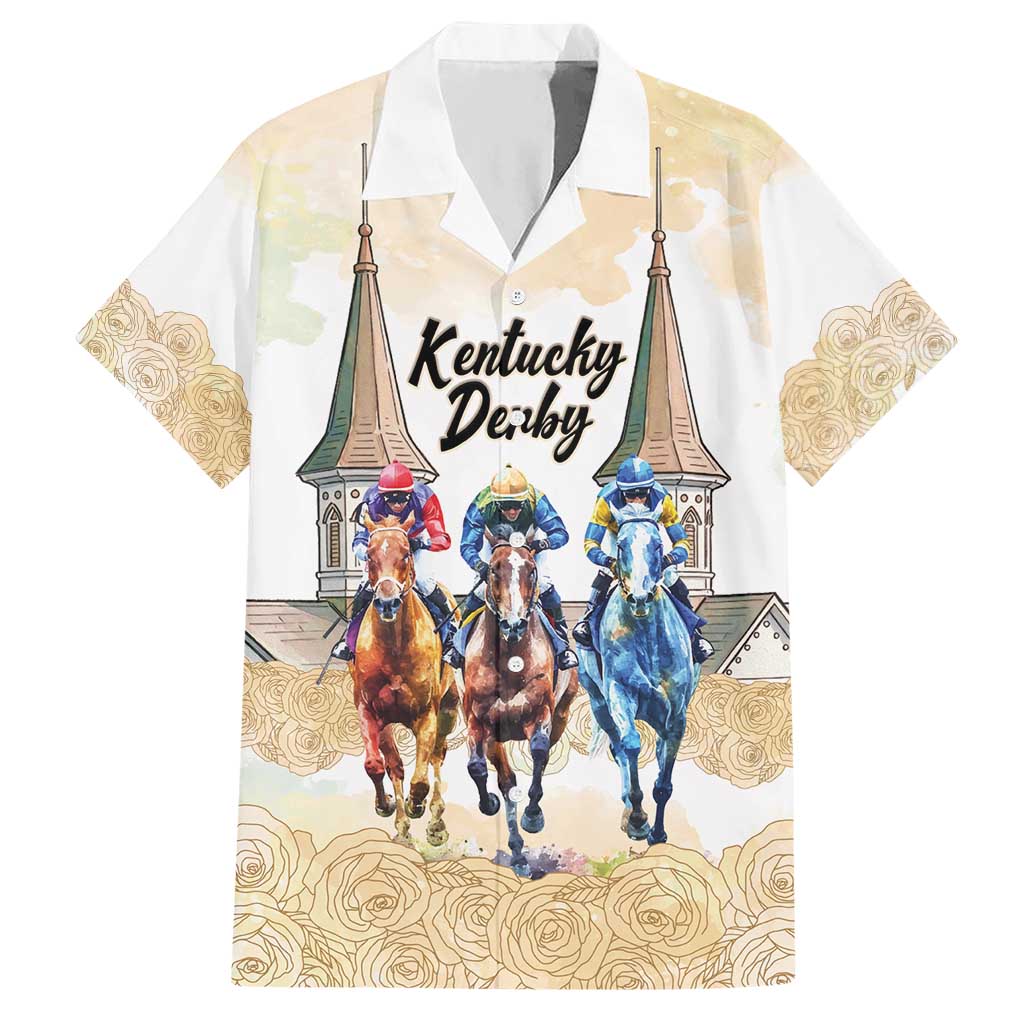 Kentucky Horse Racing Personalized Hawaiian Shirt Churchill Downs Roses Pastel Yellow