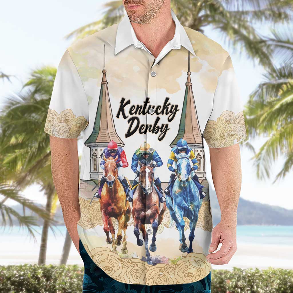 Kentucky Horse Racing Personalized Hawaiian Shirt Churchill Downs Roses Pastel Yellow