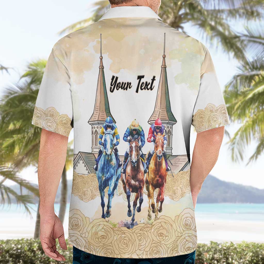 Kentucky Horse Racing Personalized Hawaiian Shirt Churchill Downs Roses Pastel Yellow