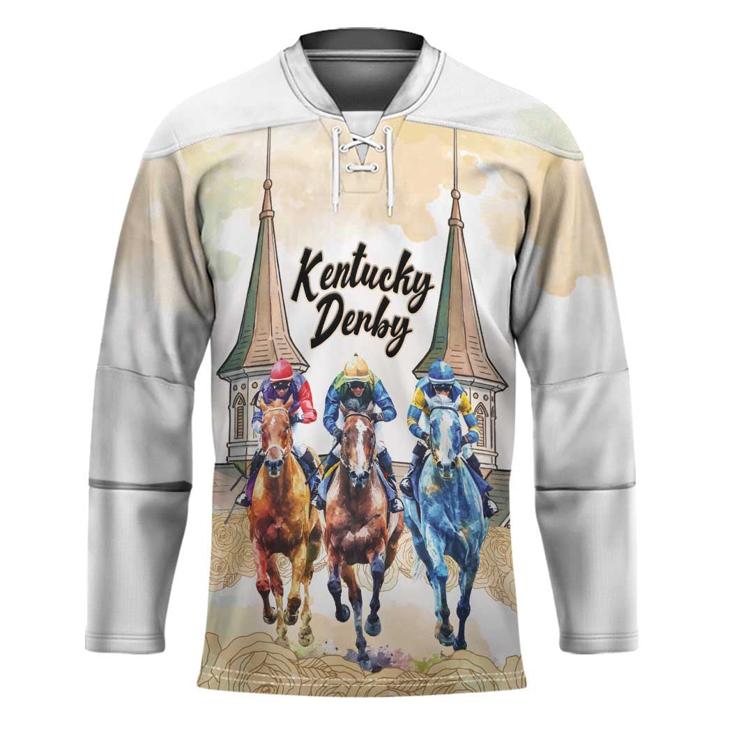 Kentucky Horse Racing Personalized Hockey Jersey Churchill Downs Roses Pastel Yellow